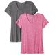 Amazon Essentials Damen Tech-Stretch-T-Shirt mit kurzen Ärmeln und V-Ausschnitt (erhältlich in Übergröße), 2er-Pack, Dunkelgrau Meliert Space-dye/Himbeerrot Space-dye, L