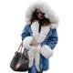 Roiii Women Ladies Fleece Lining Denim Coat Hooded Parka Winter Top Jacket Outwear 8-20 (20, White Blue)