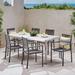 Ivy Bronx Lindner 7 Piece Outdoor Dining Set Glass/Metal in Gray | 30 H x 70.75 W x 35.25 D in | Wayfair F4DA841274BF4B31AB7C42693F9CBF21