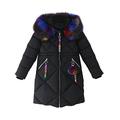 Phorecys Girl's Puffer Down Coat Winter Jacket with Faux Fur Trim Hood Black Tag 150-8/9 Years