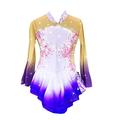 YunNR Handmade Figure Skating Dress for Girls/Women Purple Halo Dyeing Spandex High Elasticity Professional Competition Ice Skating Wear Breathable Jeweled Rhinestone Long Sleeves,XL
