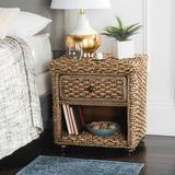 "Musa Braided Brown Wash Wicker Nightstand w/ Drawer & 8""H Storage in Brown Wash - Safavieh SEA8003A"