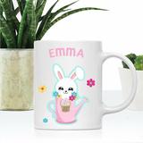 Zoomie Kids Wakefield Personalized Kids Rabbit in Garden Watering Can Coffee Mug Ceramic in Brown/White | 3.8 H in | Wayfair