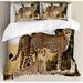 East Urban Home Wildlife Cheetahs Mother & Two Young Baby Loo for Food Dangerous Exotic Animals Duvet Cover Set Microfiber in Brown | King | Wayfair