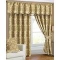 Heavy Weight Jacquard Chenille Luxury Curtain Pair Fully Lined Pencil Pleat with Matching Pelmet Tiebacks Pair Set Gold W 66 x L 72