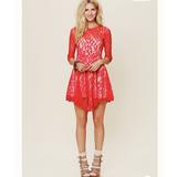 Free People Dresses | Free People Red Floral Lace Mesh Dress | Color: Red | Size: 4