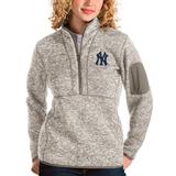 Women's Antigua Oatmeal New York Yankees Fortune Quarter-Zip Pullover Jacket