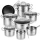 Velaze Cookware Set 14-Piece Stainless Steel Pot & Pan Sets Induction Safe, Saucepan, Casserole, Casserole, pan with Glass lid (14 Pieces)