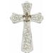 Fleur De Lis Living Polyresin Ornate White Scrollwork w/ Distressed Fleur De Lis Accent Hanging Wall Cross Décor in White/Yellow | Wayfair