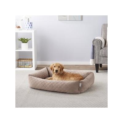 Frisco Velvet Rectangular Bolster Cat & Dog Bed, Beige, Large