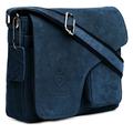 J WILSON London Designer Genuine Real Vintage Hunter Leather Handmade Mens Leather Flapover Everyday Cross Body Shoulder Work iPad Messenger Bag (Distressed Blue)