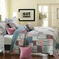 Householdfurnishing 3 Piece Printed Patchwork Bedspread Quilted Bed Throw Comforter with Pillow Shams (Fine Decor, Double)