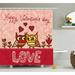 The Holiday Aisle® Valentines Day Owls Single Shower Curtain Polyester | 75 H x 69 W in | Wayfair THLA1424 39138066