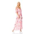 Roman Originals Women Cold Shoulder Chiffon Floral Leaf Maxi Dress - Ladies Loose Boho Bohemian Oriental Summer Evening Occasion Wedding Guests Outfits Long Dresses - Pink - Size 10