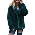 Elapsy Womens Casual Long Sleeve Zipper Fuzzy Fleece Sherpa Cardigan Jackets Coats Green Large 16 18