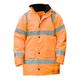SKY Workwear High Visibility Waterproof Safety Jacket, Hi Viz Workwear Safety Coat, Road Works Concealed Hood, Orange, XXL