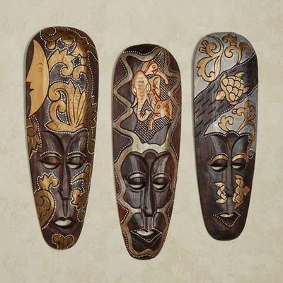 Masks of Africa Wall Art Brown Set of Three, Set of Three, Brown