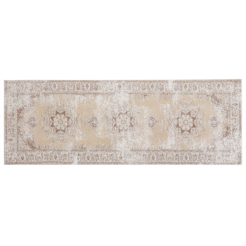 Läufer Teppich Beige Baumwolle 60 x 180 cm Kurzflor Orientalisches Muster Maschinengewebt Rechteckig