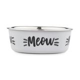 MEOW Skid-Resistant Stainless Steel Cat Bowl, 1 Cup, Standard, Grey