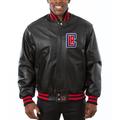 Men's JH Design Black LA Clippers Big & Tall All-Leather Logo Full-Snap Jacket