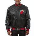 Men's JH Design Black Miami Heat Big & Tall All-Leather Logo Full-Snap Jacket