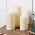 Lights4fun Set of 3 TruGlow® Battery LED Flameless Large Chapel Pillar Candles with Timer Real Ivory Wax