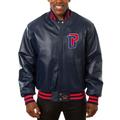 Men's JH Design Navy Detroit Pistons Big & Tall All-Leather Full-Snap Jacket