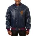 Men's JH Design Navy Cleveland Cavaliers Big & Tall All-Leather Logo Full-Snap Jacket