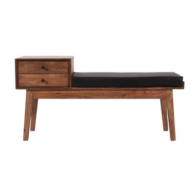 SIT Mid Century Mangoholz & Kunstleder Sitzbank 11616-01 / B 120 x H 60 x T 40 cm