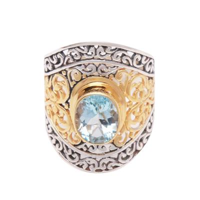 '4.5-Carat Gold Accented Blue Topaz Single-Stone Ring'