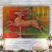 The Holiday Aisle® Deer by Parvez Taj - Wrapped Canvas Print Canvas, Solid Wood in Green/Red | 27 H x 18 W x 1 D in | Wayfair