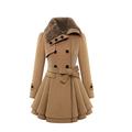 LOPILY Women's Double Breasted Woolen Coats Draped Waterfall Pea Coat Plus Size Swing Coat Faux Fur Collar Cute Tops for Women Winter(Coffee,5XL)