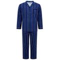 Walker Reid Mens 200GSM Blue 100% Flannel Cotton (Winceyette) Long Sleeve Button Up Collared Traditional Striped Check Pyjama Set Size XXXL
