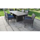 Belle Rectangular Outdoor Patio Dining Table w/ 4 Armless Chairs and 2 Chairs w/ Arms in Navy - TK Classics Belle-Dtrec-Kit-4Adc2Dcc-Navy