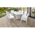 Miami Rectangular Outdoor Patio Dining Table w/ with 6 Armless Chairs and 2 Chairs w/ Arms in Sail White - TK Classics Miami-Dtrec-Kit-6Adc2Dc