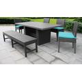 Belle Rectangular Outdoor Patio Dining Table w/ 4 Chairs and 1 Bench in Aruba - TK Classics Belle-Dtrec-Kit-4C1B-C-Aruba
