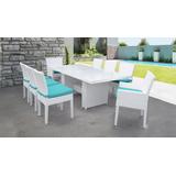 Miami Rectangular Outdoor Patio Dining Table w/ with 6 Armless Chairs and 2 Chairs w/ Arms in Aruba - TK Classics Miami-Dtrec-Kit-6Adc2Dcc-Aruba