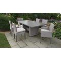 Monterey Rectangular Outdoor Patio Dining Table w/ 4 Armless Chairs and 2 Chairs w/ Arms in Beige - TK Classics Monterey-Dtrec-Kit-4Adc2Dcc-Beige