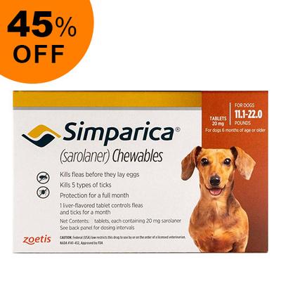 Simparica For Dogs 11.1-22 Lbs (Brown) 3 Pack - Get 45% Off Today