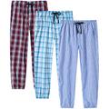 JINSHI Mens Cotton Pyjama Trousers Lounge Pants Plaid Tartan Checked Pyjama PJ Bottoms Sleepwear Button Fly (Blue/Black/Red) Size XL