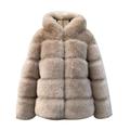 YOUJIAA Women Autumn Winter Warm Fluffy Faux Fur Jacket Soft Thicken Hooded Parka Coat (Khaki, CN M)