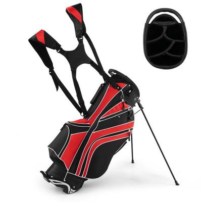 Costway Golf Stand Cart Bag with 6-Way Divider Carry Pockets-Red