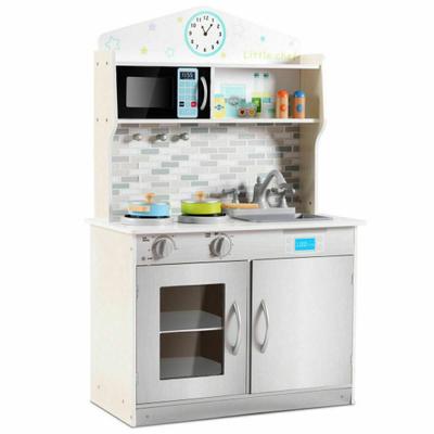 Costway Kids Wooden Pretend Cooking Playset Cookware Kitchen-Beige