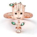 Jeulia I am Groot Tree Man Rings for Women Men 925 Sterling Silver Halloween Rings Cute Cubic Zirconia Rings for Movie Fans Romantic Jewelry Gift for Teen Girls Boys (Rose Gold, R-½)