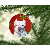 The Holiday Aisle® Pit Bull Snowflakes Holiday Christmas Hanging Figurine Ornament Ceramic/Porcelain in Red/White | 3 H x 3 W x 0.25 D in | Wayfair