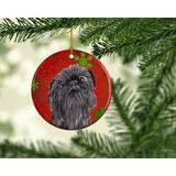 The Holiday Aisle® Brussels Griffon Snowflakes Holiday Hanging Figurine Ornament Ceramic/Porcelain in Black/Red | 3 H x 3 W x 0.25 D in | Wayfair