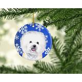 The Holiday Aisle® Bichon Frise Winter Snowflakes Holiday Hanging Figurine Ornament Ceramic/Porcelain in Blue/White | 3 H x 3 W x 0.25 D in | Wayfair