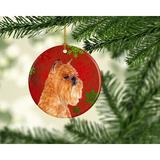 The Holiday Aisle® Brussels Griffon Snowflakes Holiday Christmas Hanging Figurine Ornament /Porcelain in Brown/Red | 3 H x 3 W x 0.25 D in | Wayfair