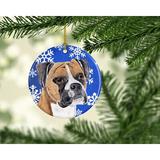 The Holiday Aisle® Boxer Winter Snowflakes Holiday Hanging Figurine Ornament Ceramic/Porcelain in Blue/Brown | 3 H x 3 W x 0.25 D in | Wayfair