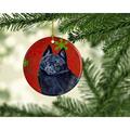 The Holiday Aisle® Schipperke Snowflake Holiday Christmas Hanging Figurine Ornament Ceramic/Porcelain in Black/Red | 3 H x 3 W x 0.25 D in | Wayfair
